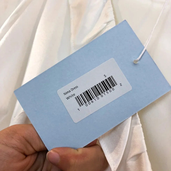 Hill House 100% Silk Nima Satin White Ruffled Sheer V Neck Wrap Mini Dress S NWT - Picture 8 of 11